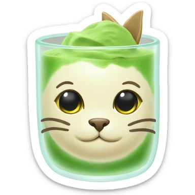 cat head cute inside of a matcha glass sticker