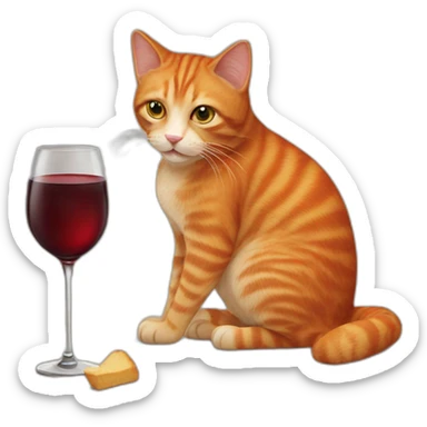 Ginger cat drinking red wine sticker