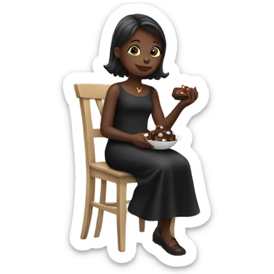 girl in black dress sitting eating chocolate  sticker