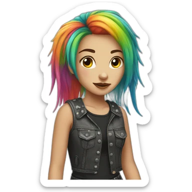 Rainbow hair punk girl sticker