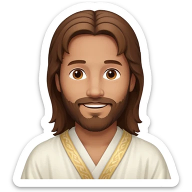 Jesus emoji, smiling, brown hair, beard, peaceful sticker