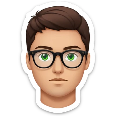 A 27 years old young Nordic man with green eyes, black glasses and brown hair sticker