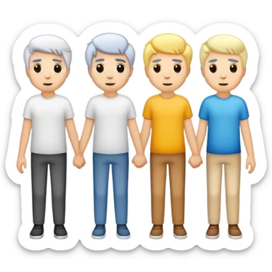 Three men holding hands, all white with different hair colors  sticker
