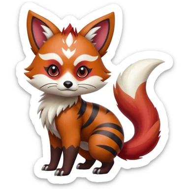 Hyper-realistic cool edgy badass zigzag-striped etched marked elegant Colorful Skilled Adept Graceful Asian Painted Meloetta-Furret-Lycanroc-Zangoose-Red-Panda-fusion-hybrid-creature (full body) sticker