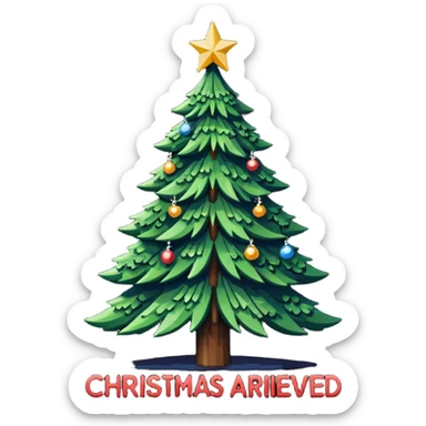un arbol de navidad en lo lejos, y haiga un texto super bonito que diga "Llegó la navidad", y un fondo navideño (que sea en pixel art, toda la imagen) sticker