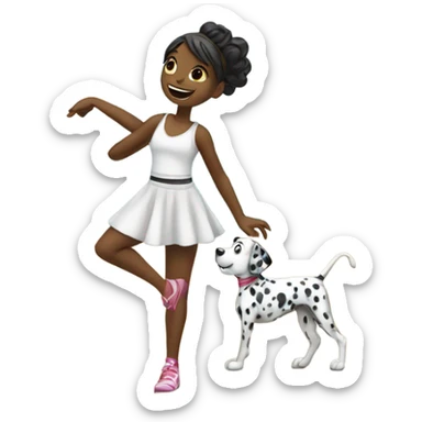 a girl in a dance studio dancing alone with her dalmation  sticker