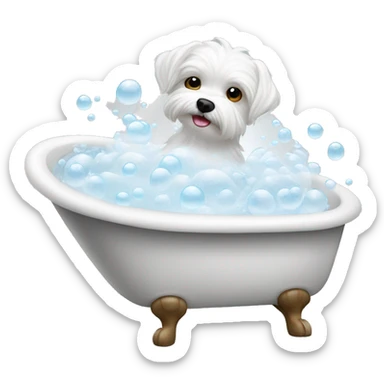 bath tub filled with white bubbles and Maltese inside  sticker
