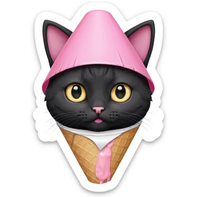 A mostly black kitten with a white chest and a plastic cone on around his head after surgery sticker