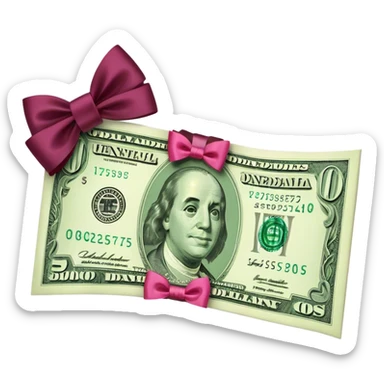 Dollar bill with burgundy pink bow on top sticker