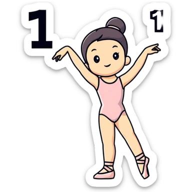 Ballet dancer in a leotard holding number 1 sticker