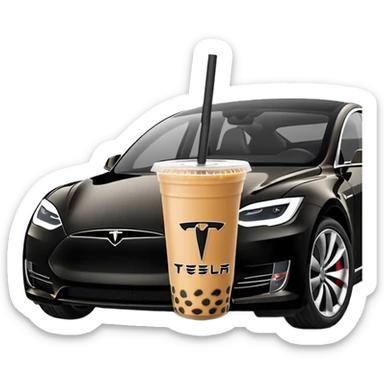 bobatea in tesla, without a person and with the tesla logo and remove tht seat bit and keep the boba tea  like tht sticker