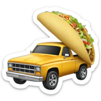 A taco with arms driving a pickup truck sticker