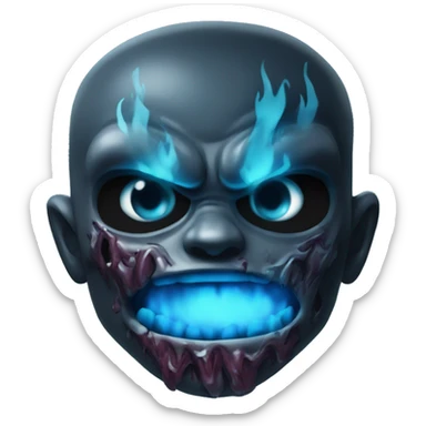 Dark black gray silver maroon fire zombie face l face photograph detailed blue flames in mouth blue glow sticker