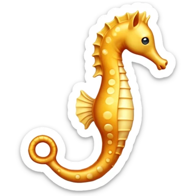 Cinematic Cute Sea Horse Portrait Emoji, Head tilted playfully and inquisitively, featuring a charming, slender form with a delicately curved body and a whimsical, curled tail, accented by round, sparkling eyes full of gentle wonder, Simplified yet irresistibly adorable features, highly detailed, glowing with a warm, inviting aquatic glow, high shine, affectionate and lively, stylized with a touch of enchanting marine charm, soft glowing outline, capturing the essence of a mischievous yet loving sea horse that seems as if it could float out of the screen into your arms! sticker