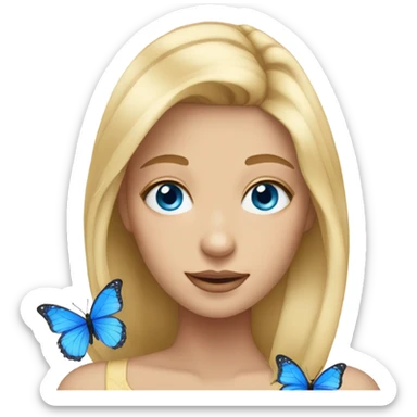 Face with blonde hair blue eyes and butterflies  sticker