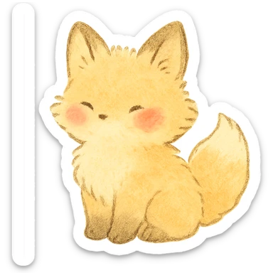 fluffy baby fox silhouette, Japanese soft pastel hand-drawn style, full object, transparent background, with blushing cheeks sticker
