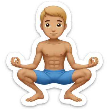 a skinny man doing a squat while holding his ankles and saying thank you sticker