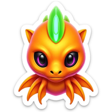 Exotic futuristic lush warm-colored neon Fakémon-creature sticker