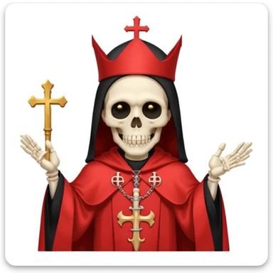 Skeleton metal singer in satanic pope robe with black hair sticker