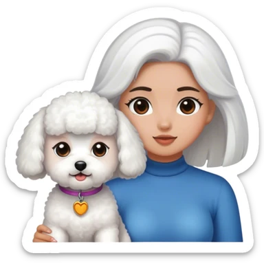 A white Bichon frise and one tanned girl with long dark hair sticker