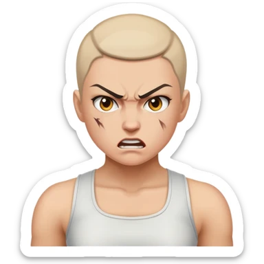 angry feminist fighter with half shaved hair sticker