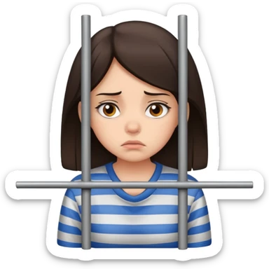 Brunette girl in a timeout, sulking. Behind bars sticker