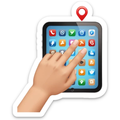 hand cursor pointing at a grid of app icons sticker
