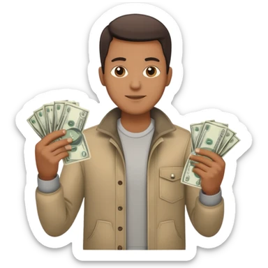 an American man with money in his hands, wearing regular clothes sticker