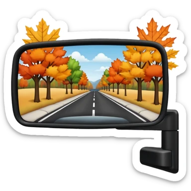 Fall scenery in the rearview mirror of a truck sticker