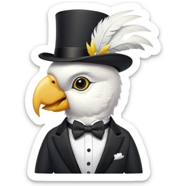 A cockatoo dressed in a tuxedo and a top hat sticker