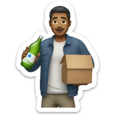 A man carries a bottle sticker