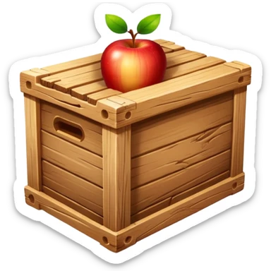 wooden box emoji with a log inside, classic crate with visible wood grain, log partially sticking out, bright lighting, apple emoji style sticker