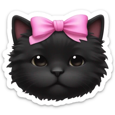 black fluffy cat with pink bow around neck sleeping sticker