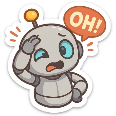 artificial intelligence fail, a robot making a silly mistake, humorous, expressive, cartoon style sticker