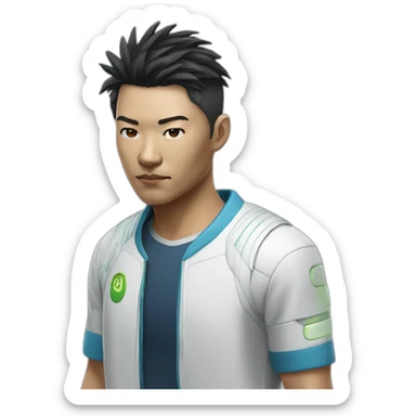 augmented cyberpunk asian dude in tennis uniform sticker