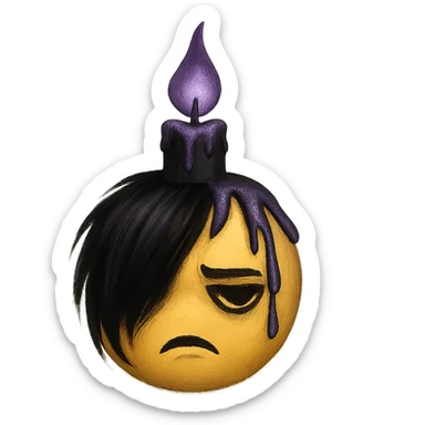 emo emoji, black and purple candle, moody and dramatic, no background sticker