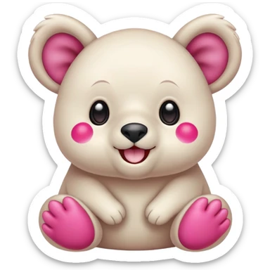 Osito blanco cuerpo completo, circulo en estomago y orejas rosa, guiñando el ojo izquierdo y sonriendo con brazos levantados.
 sticker