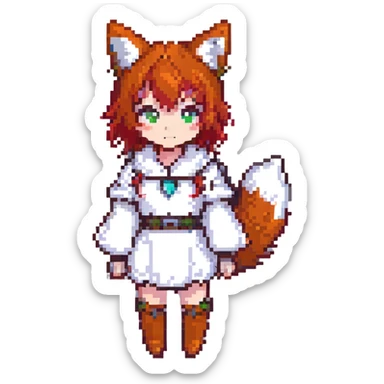 An anime girl with red hair in a fox costume sticker
