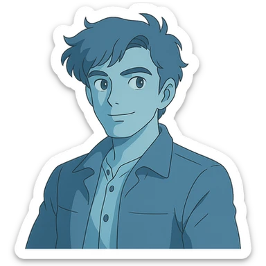 ghibli style cool blue man sticker
