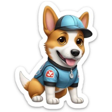 Full body Corgi in dressed as a race car driver sticker