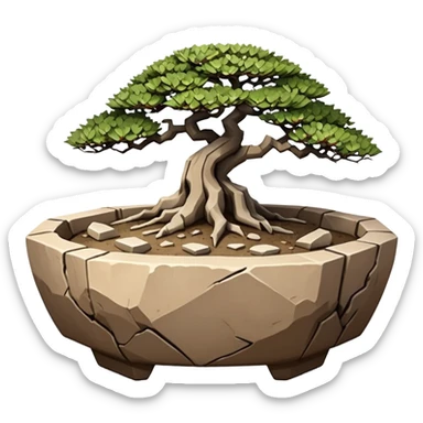 Stoneware akadama angular Stone Age rocks cracked and broken forming a very shallow bonsai pot sans(without) tree  sticker