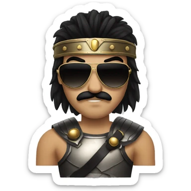 gladiator with long black hair, black moustache and sunglasses sticker