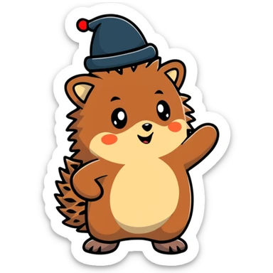 hedgehog taking off a hat sticker