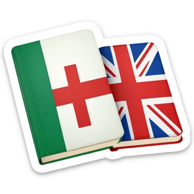 Italian to English dictionary book cover with correct Italian flag and incorrect British flag with wrong colors or pattern sticker