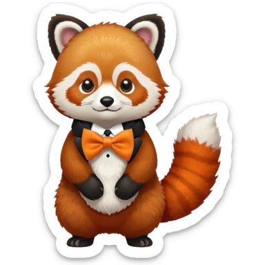 a red panda with orange bow tie sticker