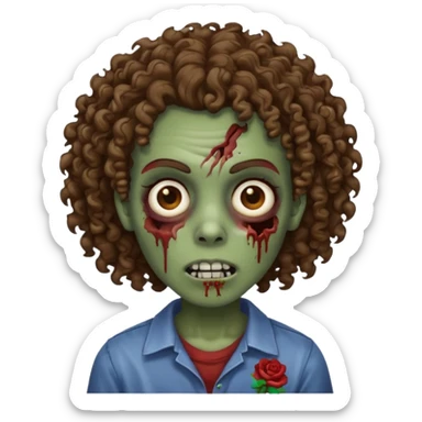 Zombie with lil bit curly medium brown hair sticker