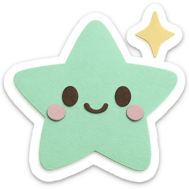 kawaii mint green star, twinkle sparkles, soft pastel palette, no arms or legs, full body, paper craft style sticker