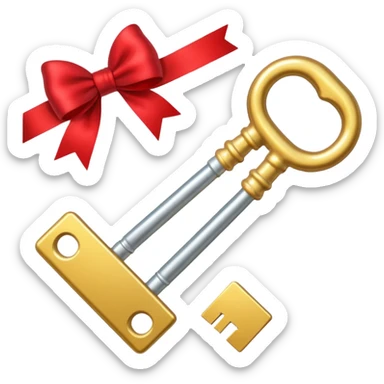 gold 2 keys with a red bow sticker
