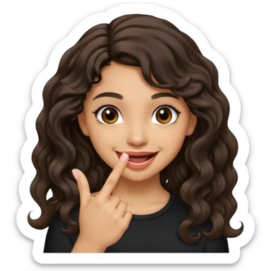 a light skin girl w black slight brown really tall wavy hair biting one fingering and smiling (in a flirty way) with big brown pretty eyes , make sure shes biting the finger, and the hair is wavy not curly sticker
