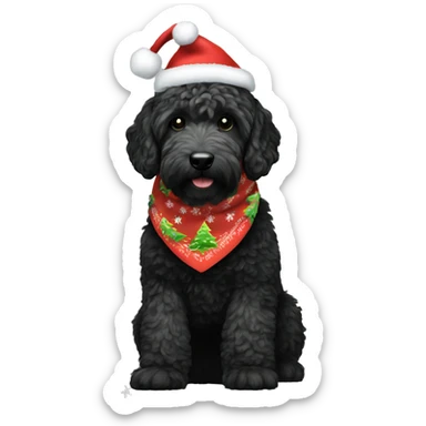 Black golden doodle wearing a Christmas bandana sticker